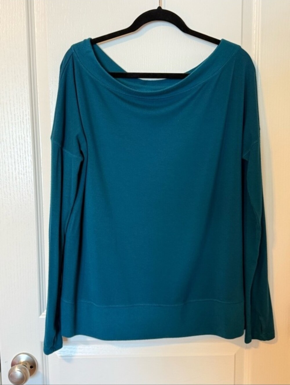 ATHLETA Studio Barre Sweatshirt Pullover Off Shoulder Modal Stretch Teal XL